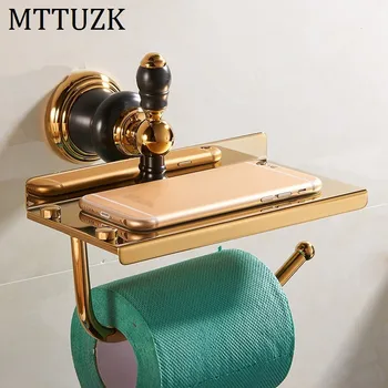 

MTTUZK New Luxury Wall Mounted Brass Gold Paper Box Roll Holder Toilet Paper Holder Shelves Tissue Box Bathroom Accessories
