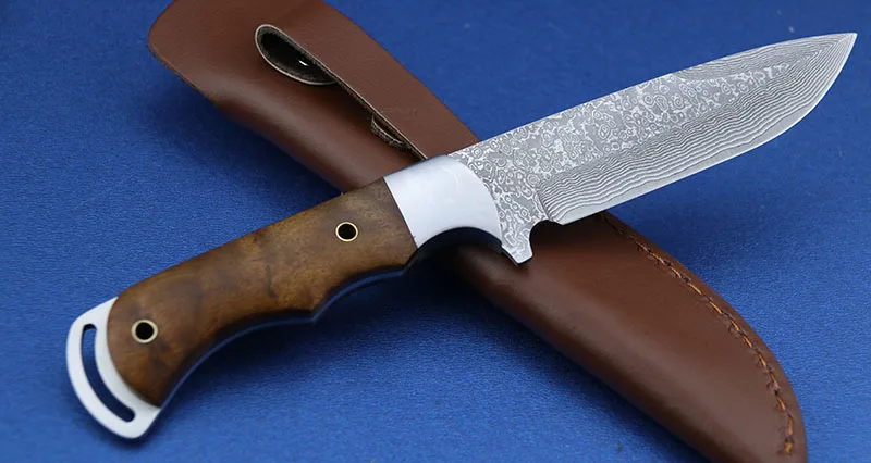 LEMIFSHE дамасский стальной нож с деревянной ручкой для охоты на открытом воздухе