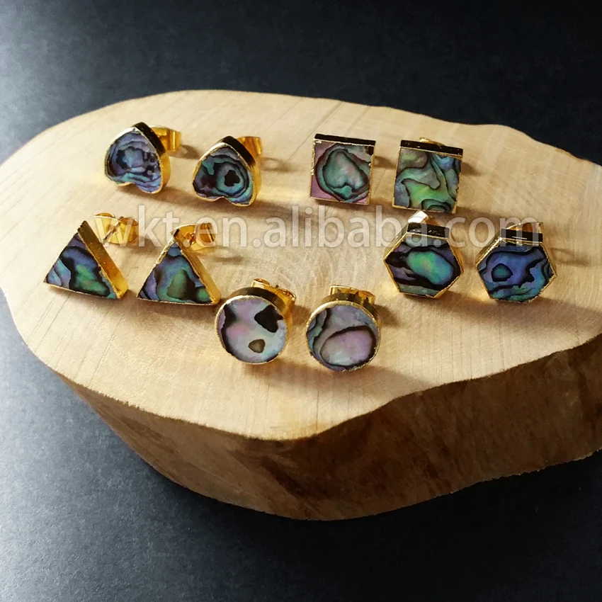 

WT-E170 Wholesale sparkly natural abalone shell studs fashion tiny gorgerous abalone shell studs in gold color