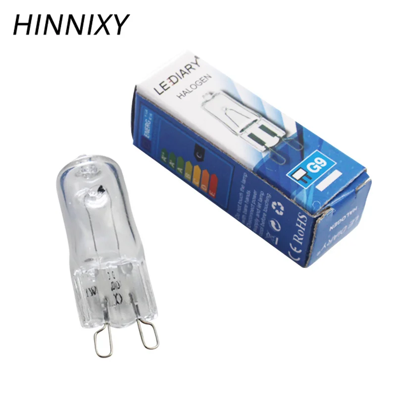 

Hinnixy100Pcs/Lot G9 Halogen Lamp Light Bulb 25/40/50w 2800K Warm White Halogen G9 110V/220V Clear Halogen Super Bright G9 Lamp