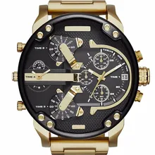 Мужские Роскошные Брендовые спортивные кварцевые часы с двумя часовыми поясами, военные часы с двойным дисплеем, тонкие стальные часы с большим циферблатом