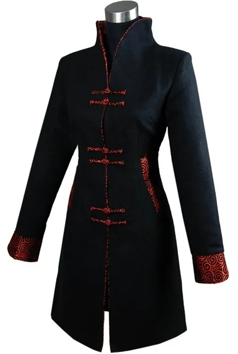 

Black Fashion Thick Cashmere Chinese tradition Women's Long Jacket Coat Outerwear Size S M L XL XXL XXXL