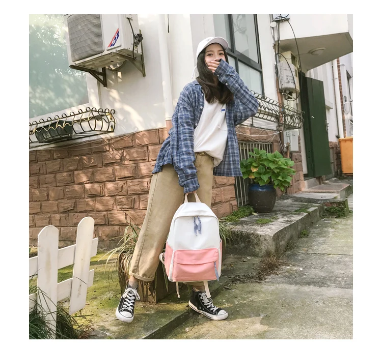 Menghuo New Women Canvas Backpacks Preppy Style Patchwork School Bags for Teenagers Girls Laptop Backpack Travel Bag Mochilas_23