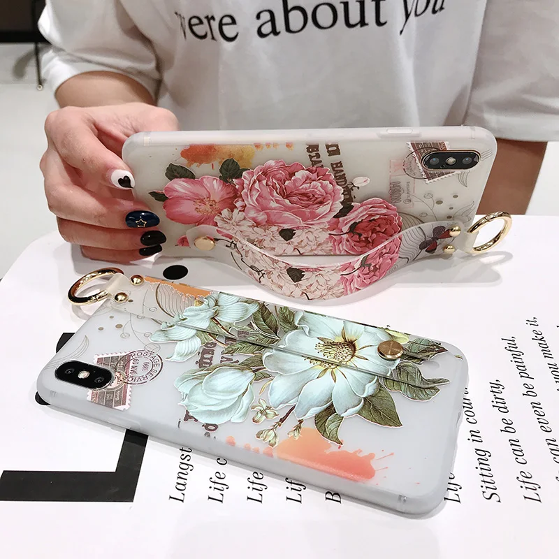Мягкий чехол для телефона из ТПУ с ремешком на запястье для Xiaomi Mi 5X 6X A1 A2 8 9 Redmi 4X Note 5 5A 6 7 Pro, чехлы с цветами и птицами, кольцо-держатель