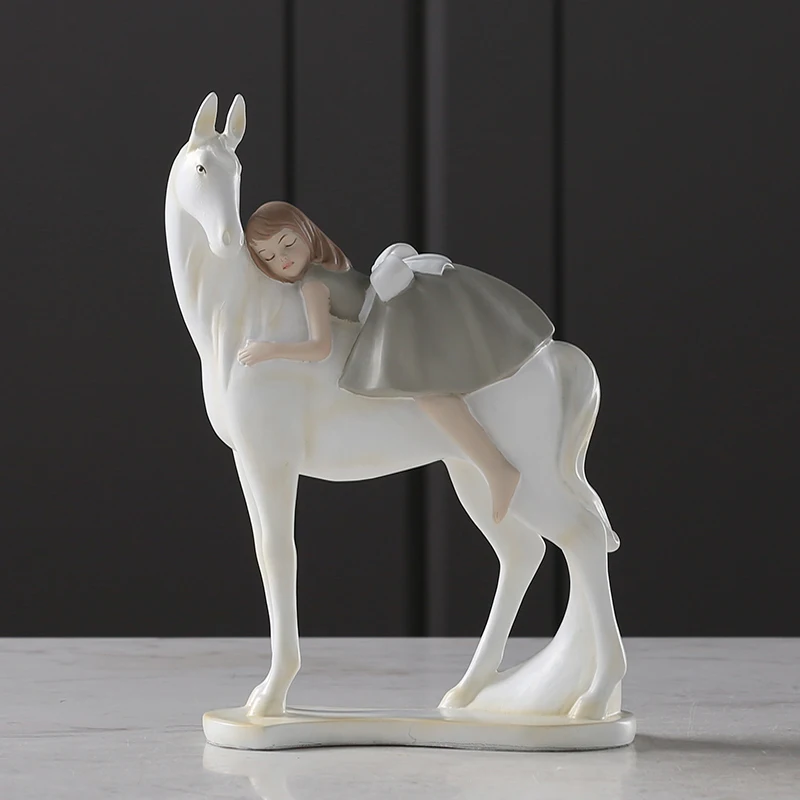 

Modern Creative Handmade Resin Little girl riding a horse miniature figurines tabletop crafts Birthday Wedding gift home decor