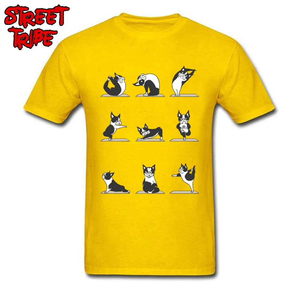 NormalSummer Short Sleeve Tops Shirts Lovers Day On Sale O Neck Pure Cotton Tops Shirts Men Top T-shirts Boston Terriers Yoga Boston Terriers Yoga yellow