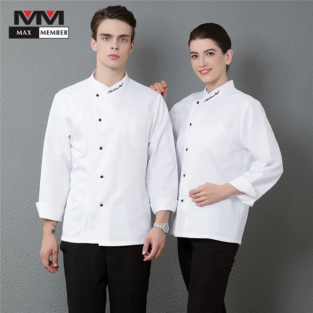 

Men Women Embroidery Collar Single-breasted Chef Kitchen Work Uniforms Cooking Jackets Restaurant Hotel Catering Overalls Coats