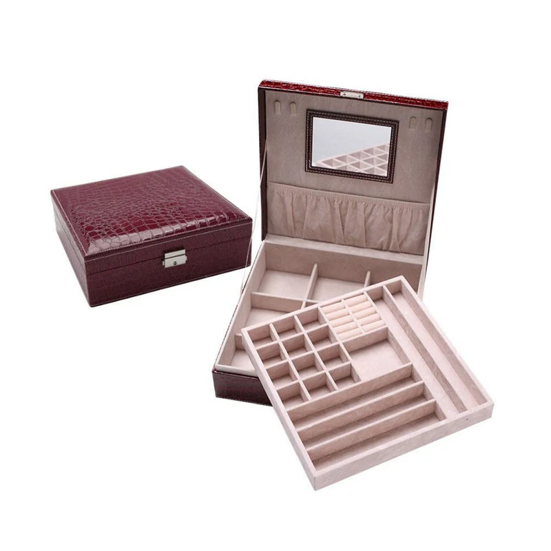 

Large Capacity Make Up Box Bistratal Jewel case Leather Storage Dressing Box With Mirror For Birthday Gift 1 Piece Free Shipping
