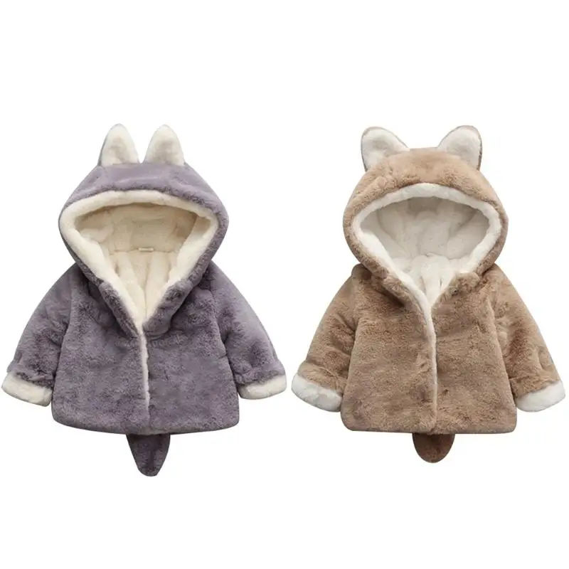 Милое флисовое пальто с кроликом для малышей теплая верхняя одежда с капюшоном для детей от 0 до 3 лет, осенне-зимняя верхняя одежда для девочек мягкая утепленная одежда