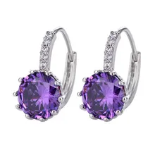 

Fashion silver round earrings red purple green silver lucky crystal rhinestone earrings female wedding jewelry gift