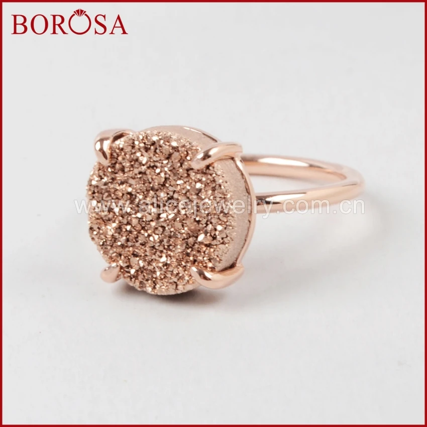 BOROSA Druzy каменное кольцо 12 мм круглое розовое золото черный серебряный цвет коготь