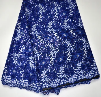 

Latest High Quality Nigeria design Royal blue handcut full sequins organze lace fabric 5 yards For traditional wedding
