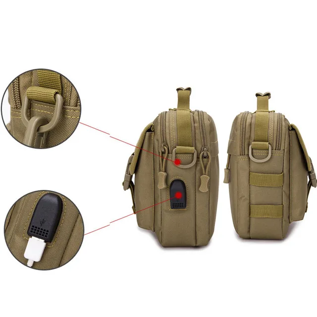 Fanny USB Molle Military Bag Tactical Messenger Bags Belt Camping Outdoor Hunting Army Assualt Tactique Sling Bag Pack