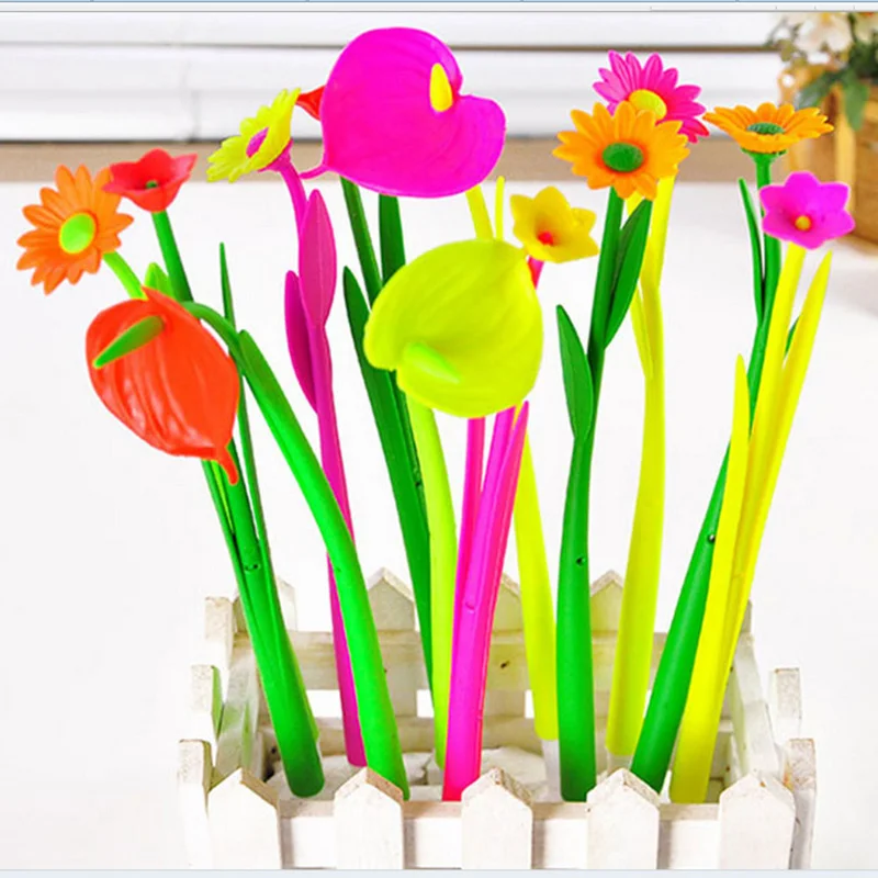 10pcs / lot , Artificial Flower Gel Pen , Green Plant Floral Gel Pen as