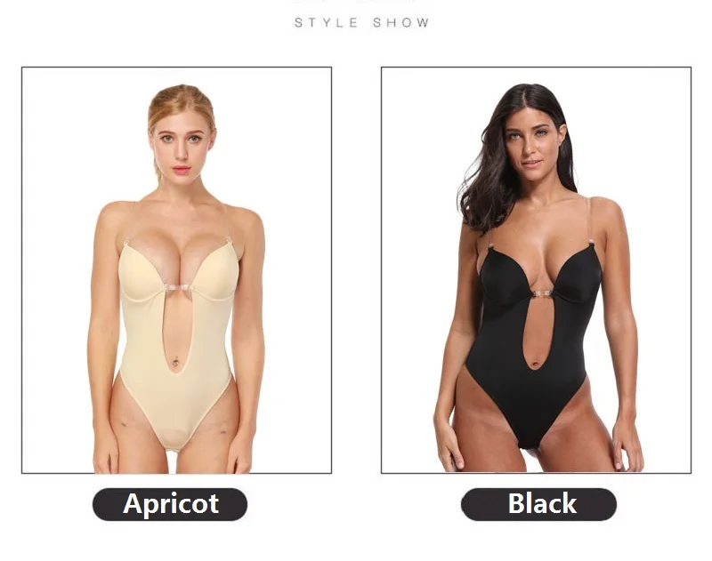 NINGMI Women U Plunge Bodysuit Shaper Molded Cup Push Up Bra G-string Backless Sexy Party Wedding Invisible Body Shapewear Dress (9)