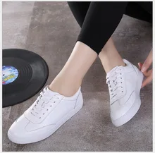 women shoes Genuine leather Lace-Up flats white shoe Soft bottom loafers Casual Shoes