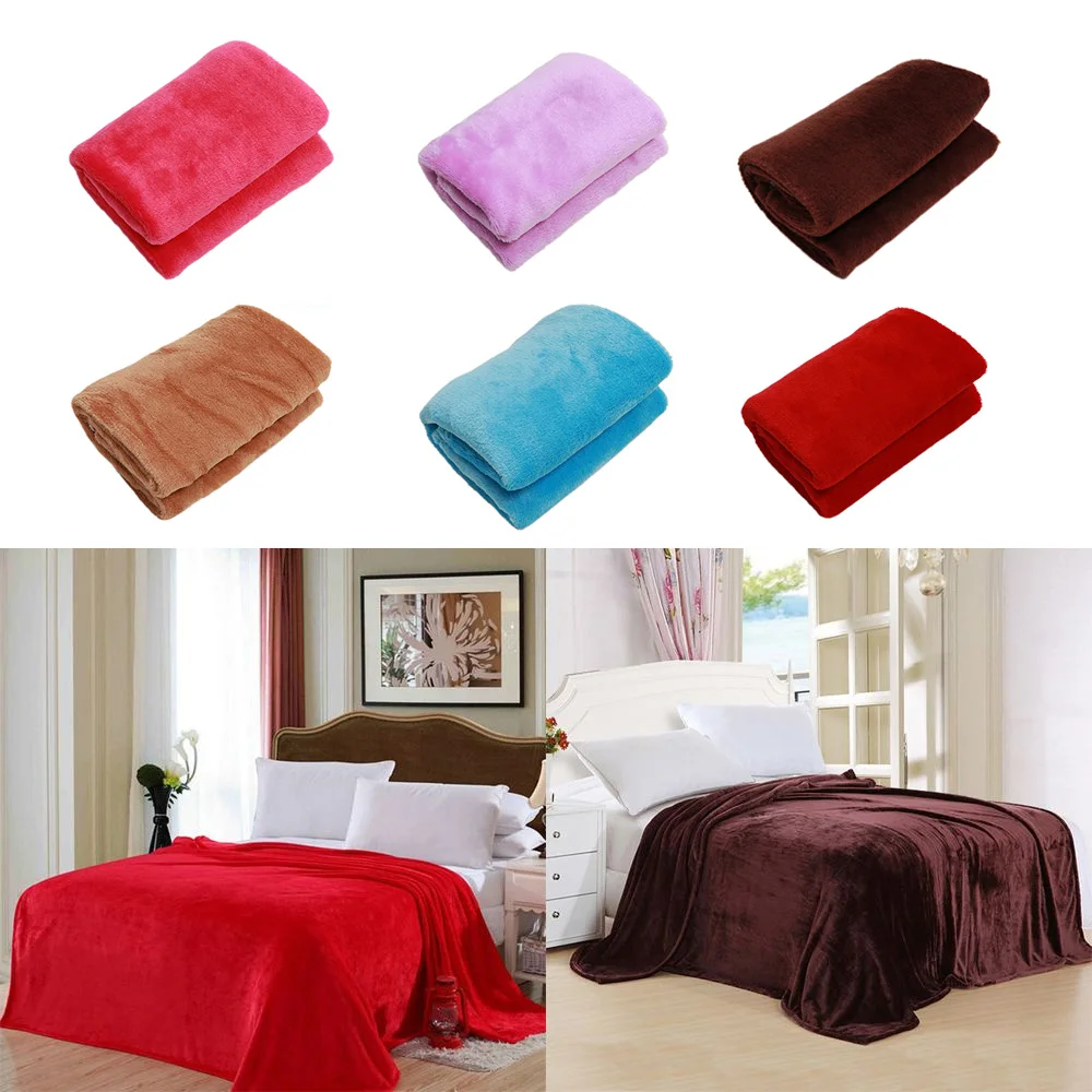 

CAMMITEVER 10 Colors Soft Warm Solid Warm Micro Plush Fleece Blanket Throw Rug Sofa Bedding Decor