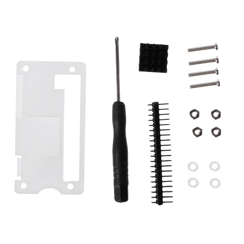 

4-In-1 Acrylic Case Cover Shell + Aluminum Heat Sink + GPIO 40-Pin Connector + Screwdriver Kit For Raspberry Pi Zero