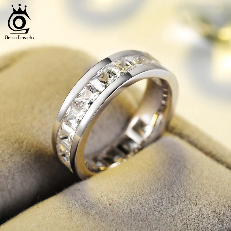 

ORSA JEWELS 2019 Fashion Silver Color Rings with 15 Pieces Shine AAA Austrian Cubic Zirconia Wedding Rings for Men & Women OR145