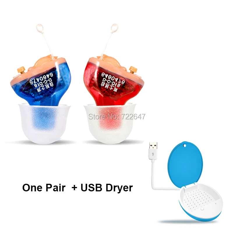 One Pair w USB Dryer 6 каналов, Цифровые слуховые аппараты для слуховых аппараты в канале, для снижения уровня шума, 3 программы, мини-невидимые CIC слуховые аппараты - Цвет: One Pair w USB Dryer