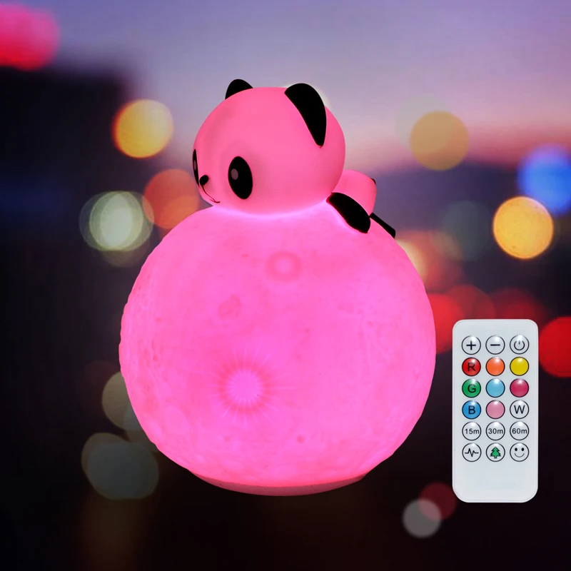 

3D Moon light Silicone Touch Sensor Remote LED Night Light Colorful Cartoon Panda style decorative lamp Children Baby Kids gifts