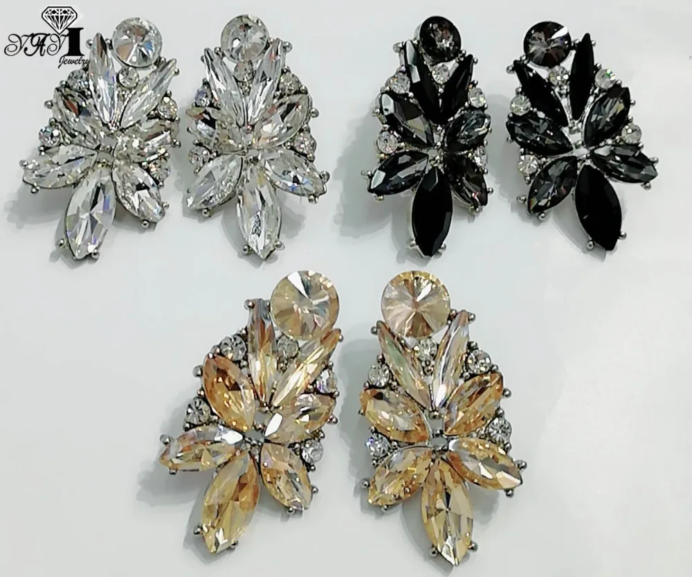 

YaYi Jewelry Fashion Multi-color Glass Rhinestone Dangle Crystal Earring Women's Fashion Ancient Gold Color Gem Earrings Gift