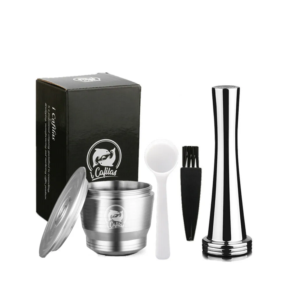 

ICafilas Nespresso Coffee Filters Refillable Stainless Steel Reusable For Nescafe Tamper Coffee Capsule With Spoon and Brush