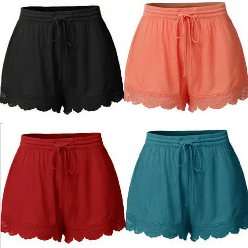 

Summer Shorts Women Solid Drawstring Lace Casual Mid Waist Hem Short Fashion Mini Korean Style Short Plus Size