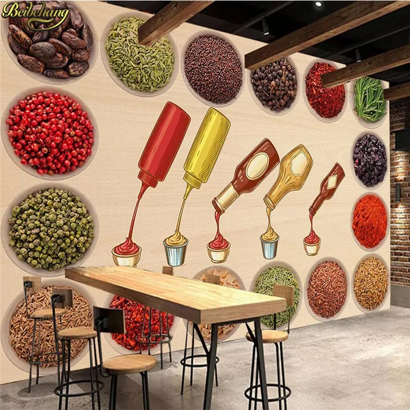 beibehang papel de parede Custom wallpaper mural nostalgic spice seasoning sauces kitchen restaurant background 3d wall paper