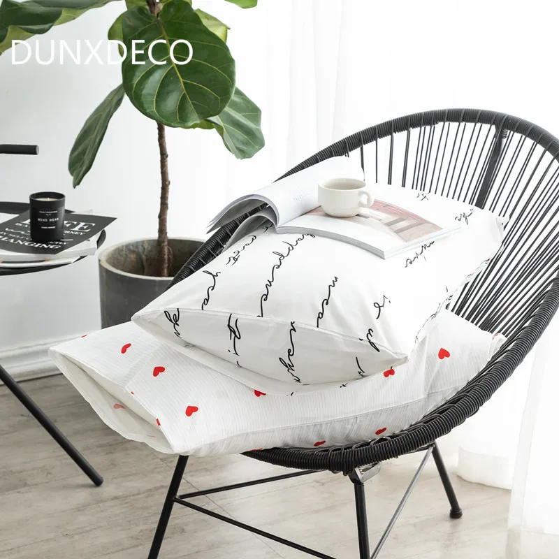 

DUNXDECO Bedding Pillow Cover Cushion Cover 48x74CM Modern Love Heart Word Print Cotton Romantic Room Decorative Pillow Case 2PC