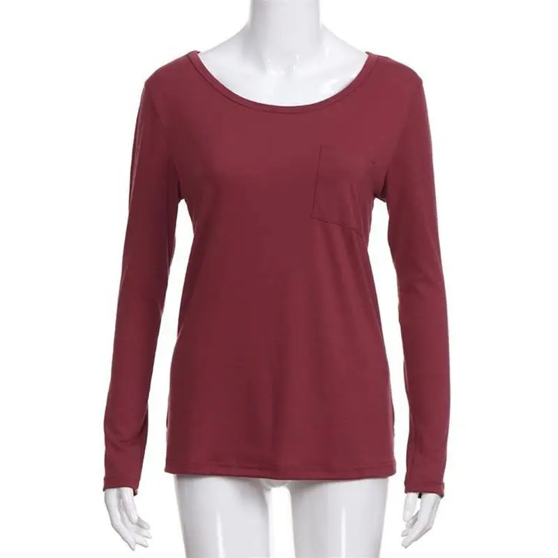 Solid Color Plain Women T Shirt Long Sleeve Cotton Elastic Basic T ...
