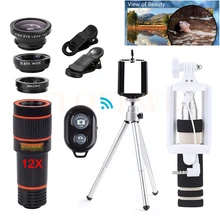 Комплект объективов для мобильного телефона 12X телефото зум Lentes телескоп рыбий глаз широкоугольный Макро линзовый микроскоп для iPhone 6 6s 7 8
