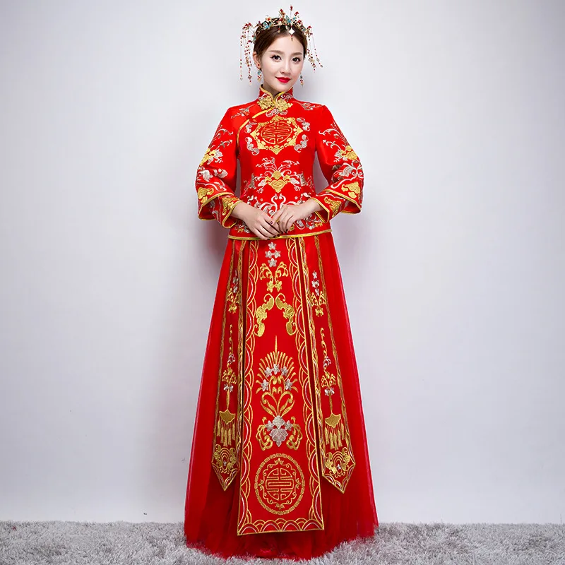 Китайские традиционные свадебные платья невесты Cheongsam Для женщин феникс Костюмы красный современный Qipao Oriental Стиль Платья для вечеринок