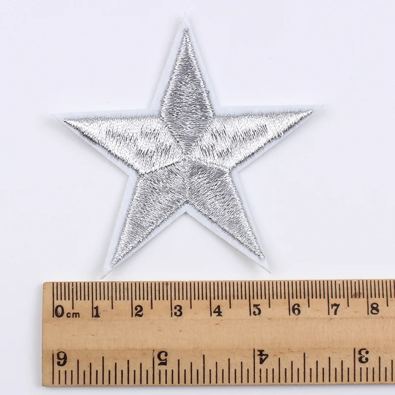 Вышитая пластырь 7,5 см серебряная звезда наклейка Железная на пластырь для джинсов сумка обувь декоративные аппликации Сделай Сам пэчворк
