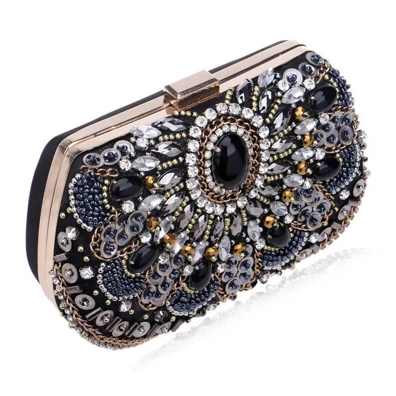 Luxy Moon Silver Sequin Black Crystal Clutch Bag Side View