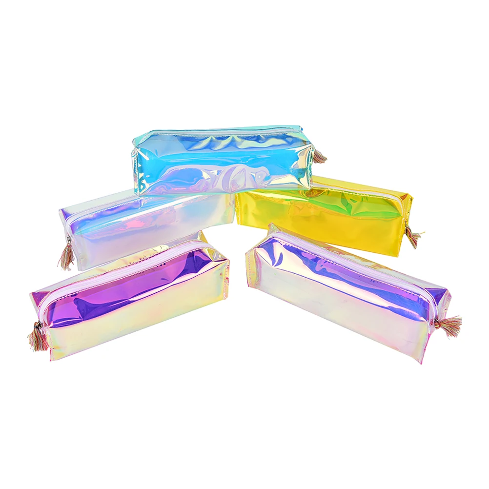 5Colors New Durable Large Capacity Cosmetic Bag Creative Fashion PU Laser Pencils Bags Kawaii Girl Case
