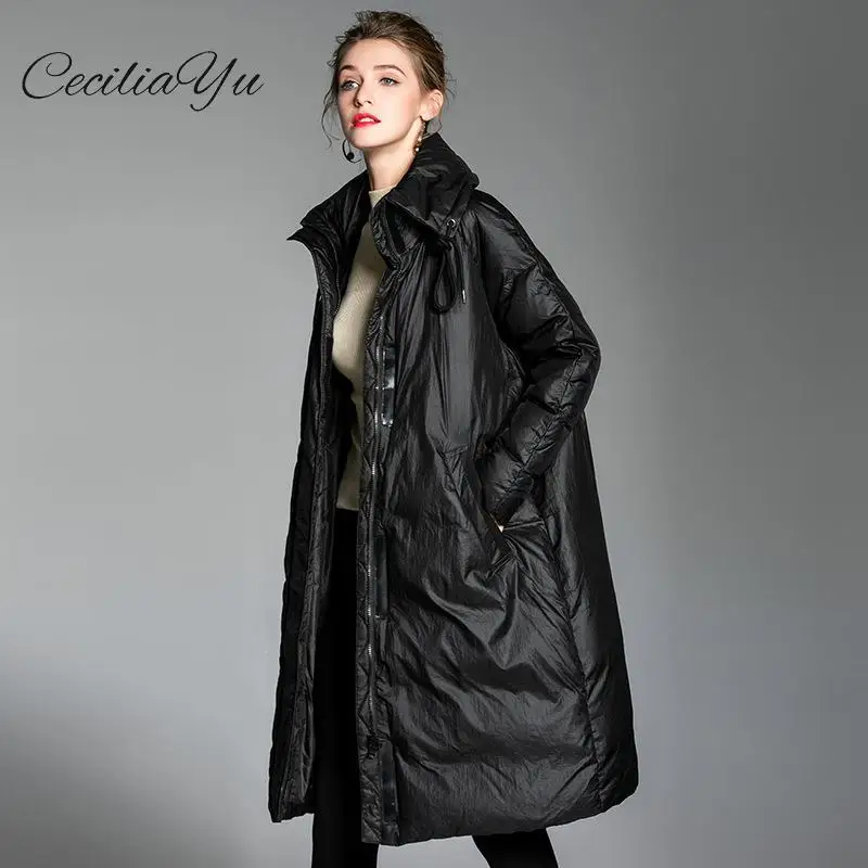 Koop Ceciliayu 2018 Winter Nieuwe Mode Grote Maat vrouwen Lange Sectie Over De Knie Losse Witte Eendendons vrouwen down Jas Winter