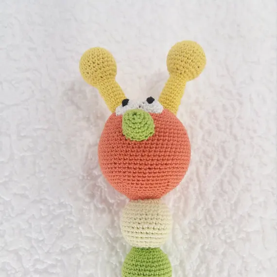 Caterpillar погремушка, оранжевый погремушка, хлопок крючком игрушка, подарок ребенку, органические прорезыватель, подарок душа ребенка