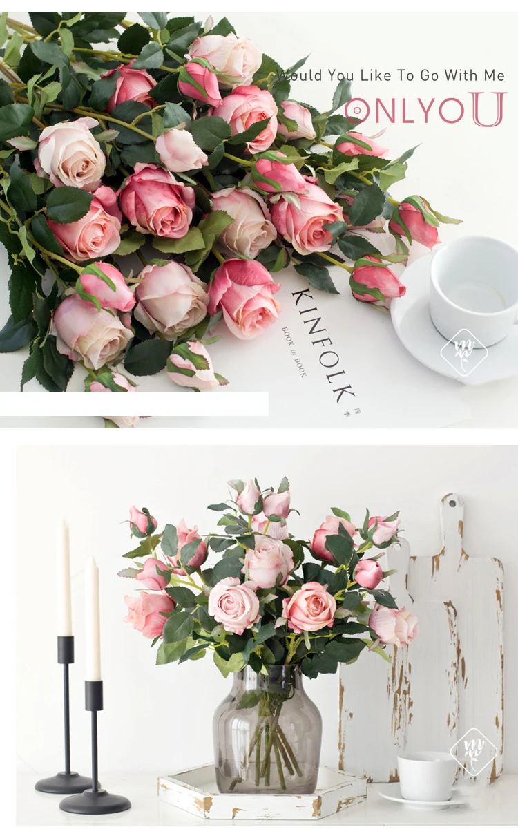 JAROWN Artificial Flowers Silk Rose Continental Retro Fake Flower Home Decoration Wedding DIY Decoration Flores (34)