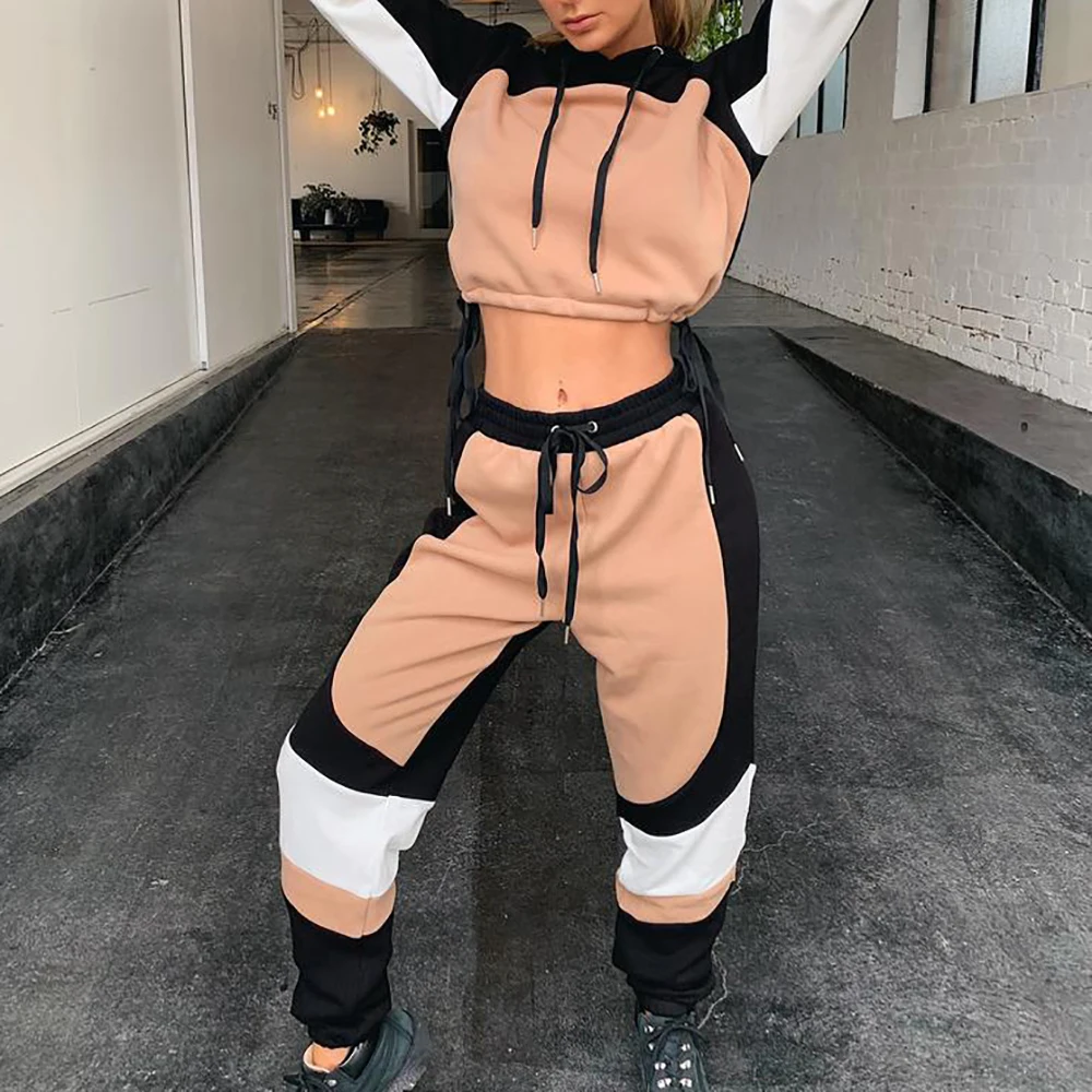 

LASPERAL New Womens 2 Piece Outfits Crop Top Long Pants Drawstring Sports Fitness Leggings Tracksuit Female Two Pieces Outfits