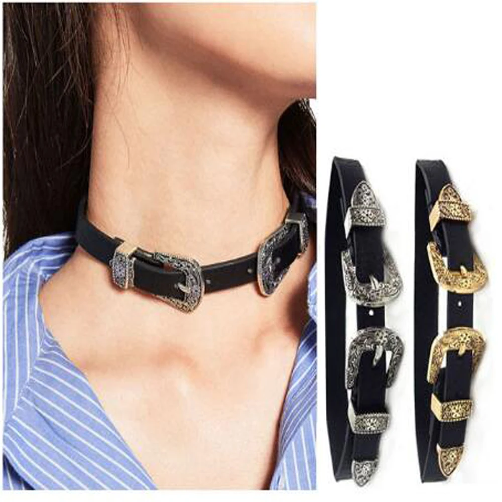 Fashion Necklace Women Gold and Silver Belt Choker Necklace Punk Collar