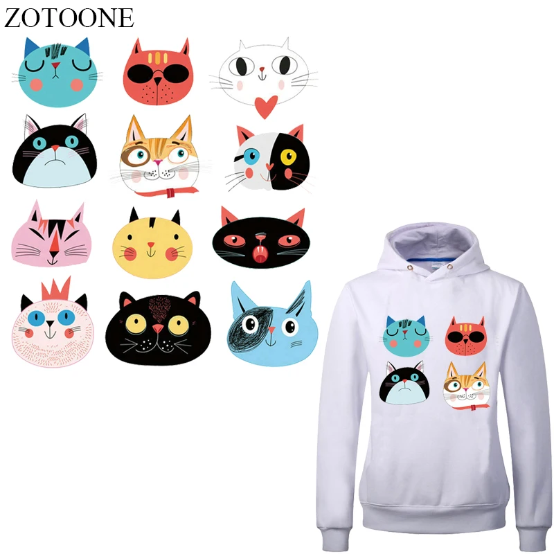 

ZOTOONE 12PCS Cartoon Cat Patches for Kids Clothing Iron on Transfer A-level Washable Stickers for Clothes New Year's Gift E