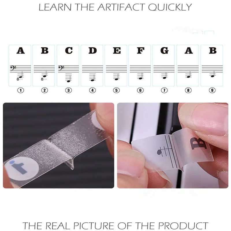 Piano Sticker Transparent Piano Keyboard Sticker 37/49/61 Key Electronic Keyboard 88 Key Piano Stave Note Sticker for White Keys