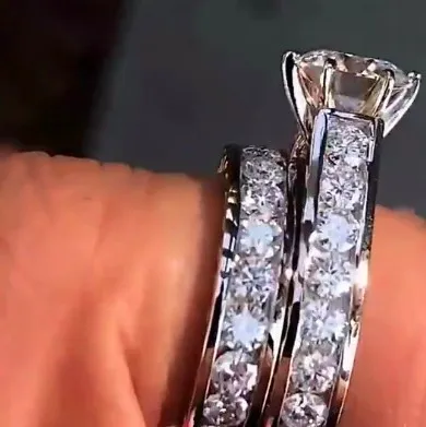 Кристальное женское кольцо с большим камнем, набор, Boho Fashion queen, 925 серебро, Свадебные обручальные кольца для женщин, кольцо на палец с надписью «Promise Love»