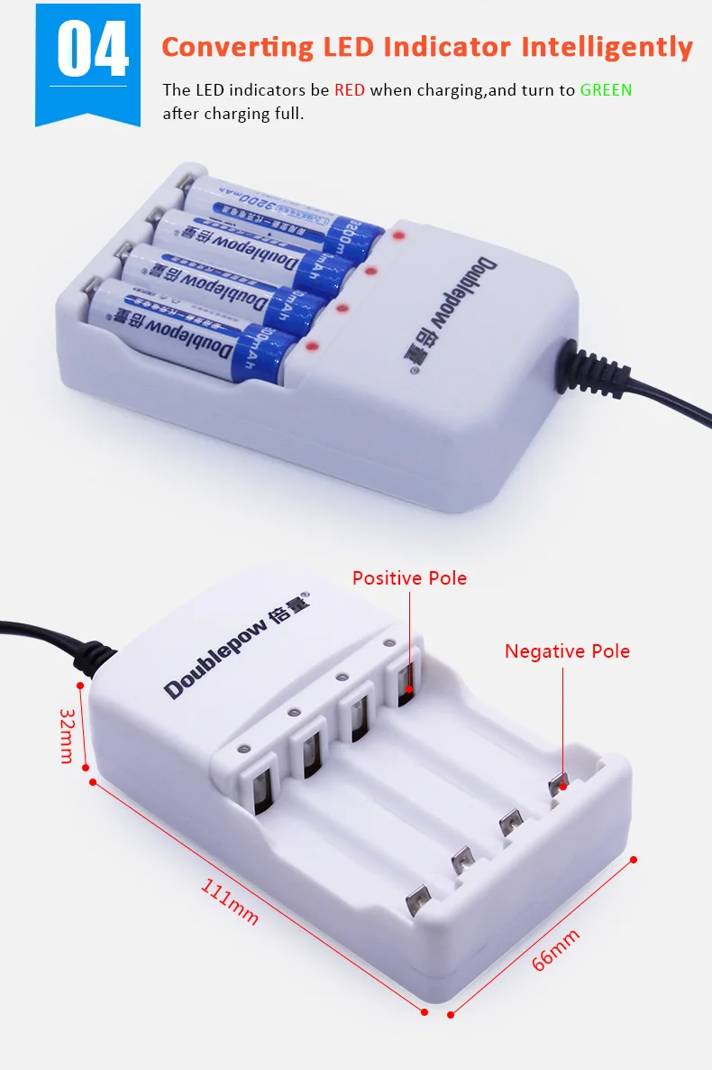 4 слота doulepow DP-K02 автоматическое интеллектуальное быстрое зарядное устройство для 1,2 в AA/AAA Ni-CD/Ni-mh аккумуляторы