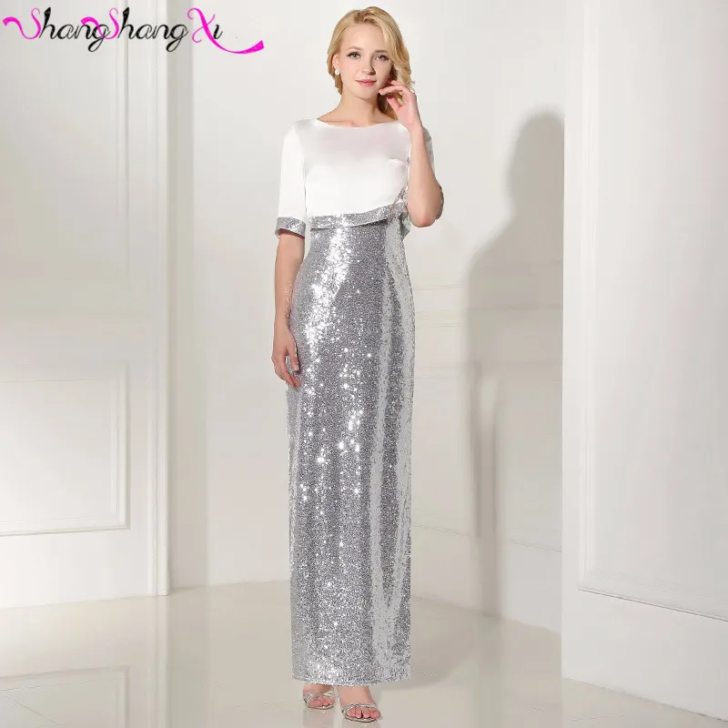 Elegant Silver Sequined Mermaid Dresses Evening Gowns With Jackets Vestido Longo Short Sleeves Prom Formal SSX539 | Свадьбы и