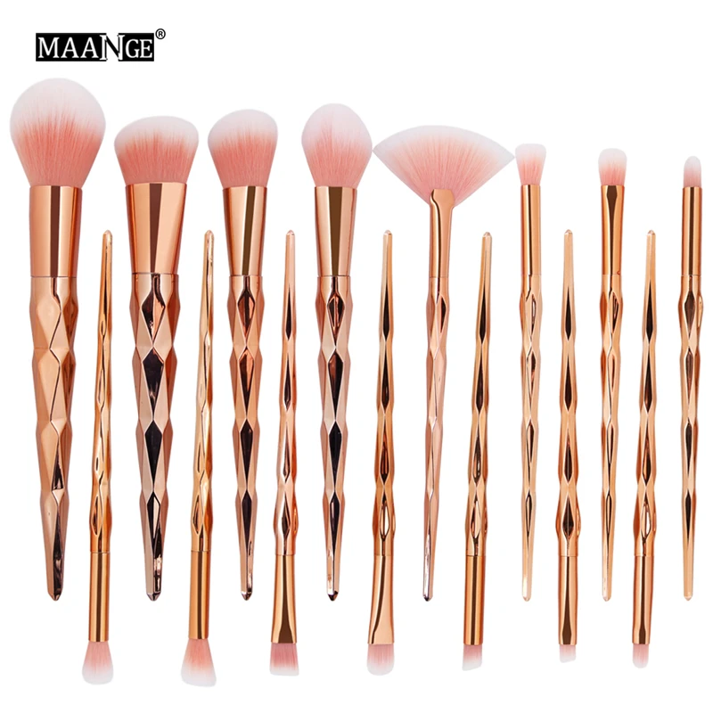 

MAANGE 15pcs Professional Makeup Brushes Set Crystal Spiral Handle Eyeshadow Eyebrow Eyeliner Blending Cosmetic Brushes kit