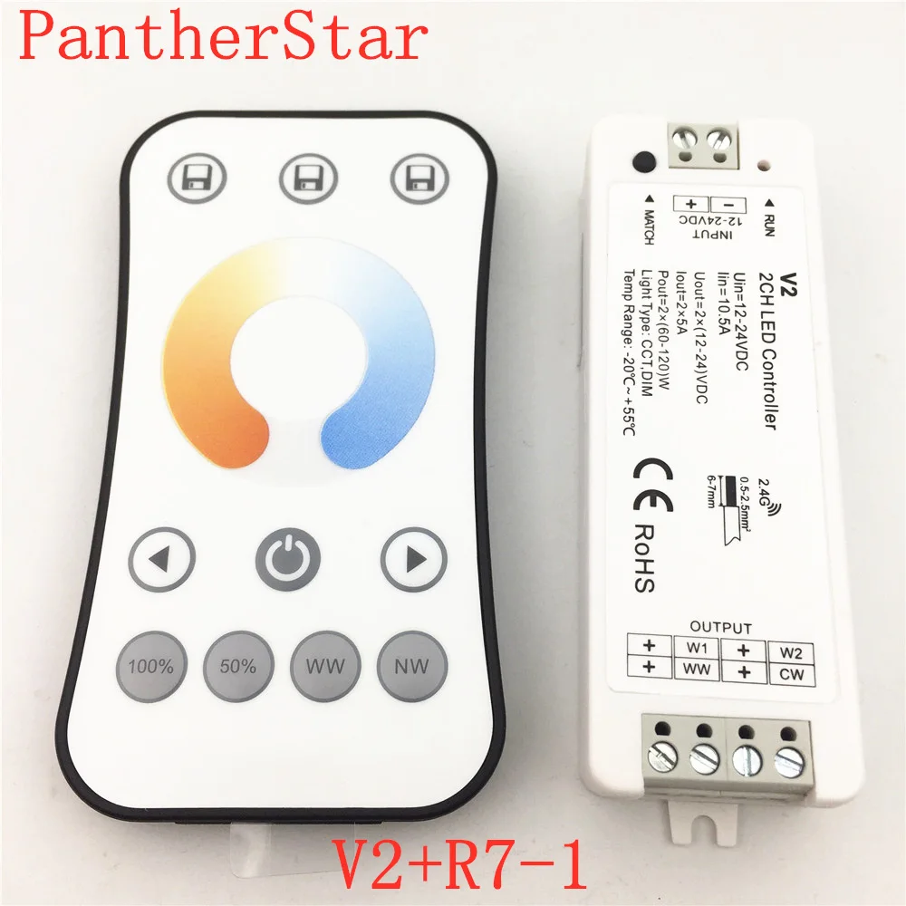 

V2+R7-1 2.4GHz Wireless RF Color temperature LED Controller 2CH RF Dimmer For Dual Color LED Strip Tape Ribbon