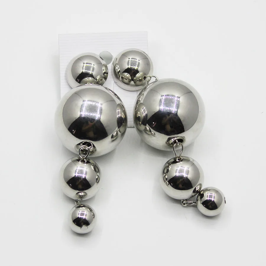 

LIN net red with the same silver metal ball long earrings wild simple Korean temperament ear jewelry earrings female 747