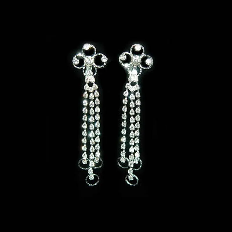 3.25" Drag Queen Rhinestone Clip On Bridal Pageant Dangle Earrings Prom